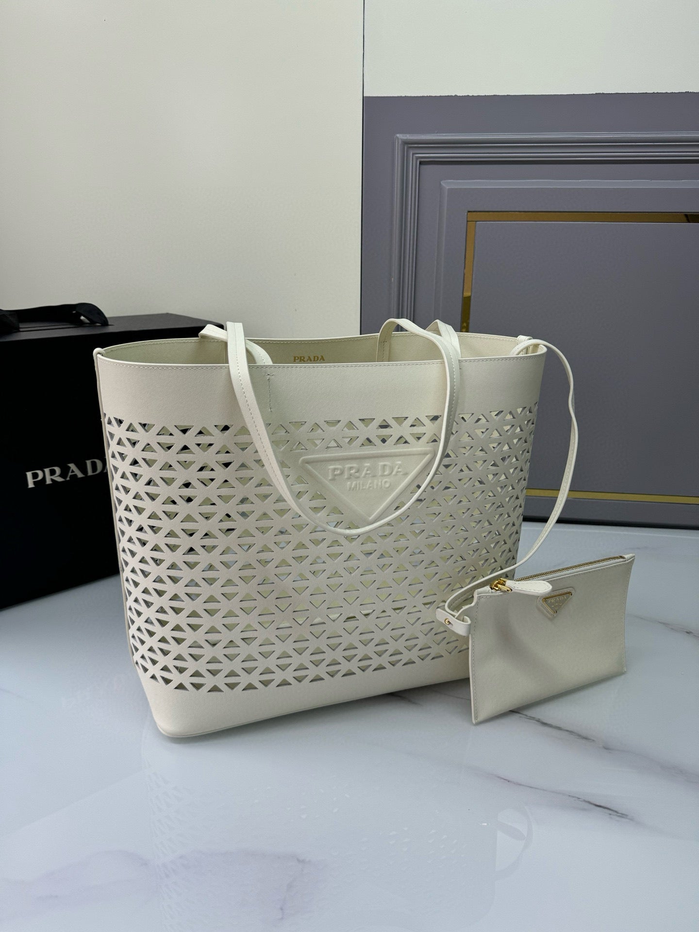 Prada Perforated Leather Tote Bag