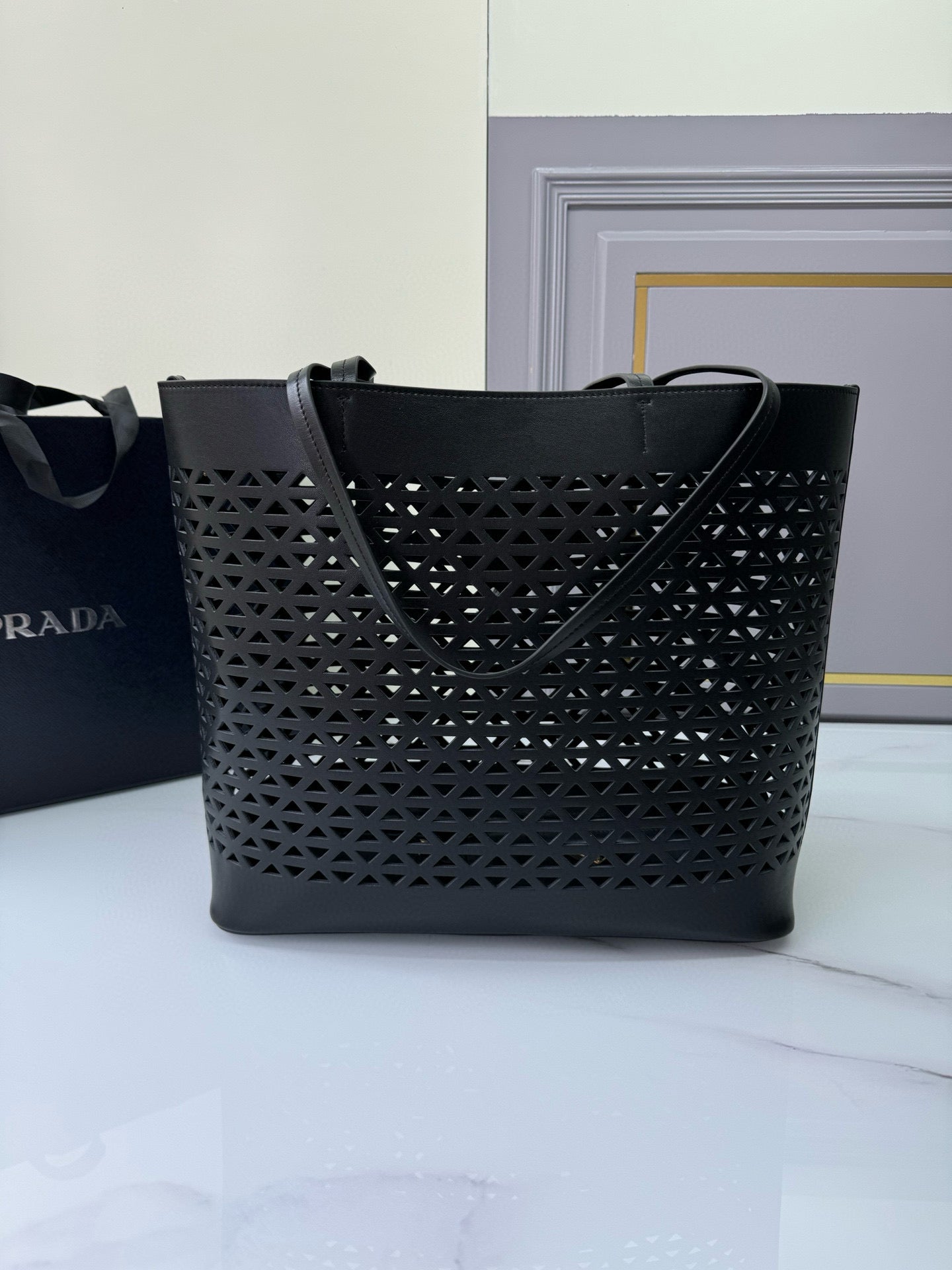 Prada Perforated Leather Tote Bag