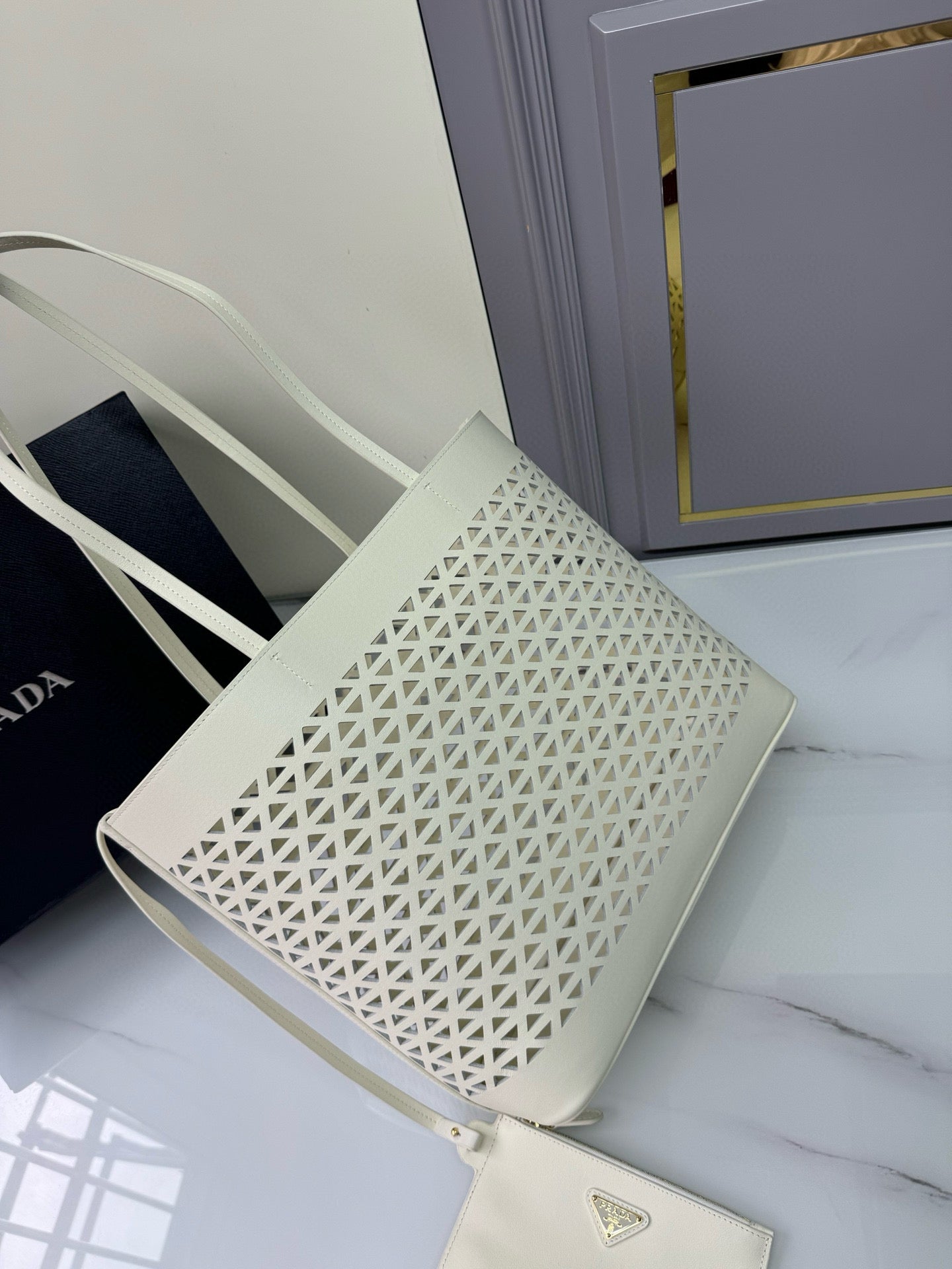 Prada Perforated Leather Tote Bag