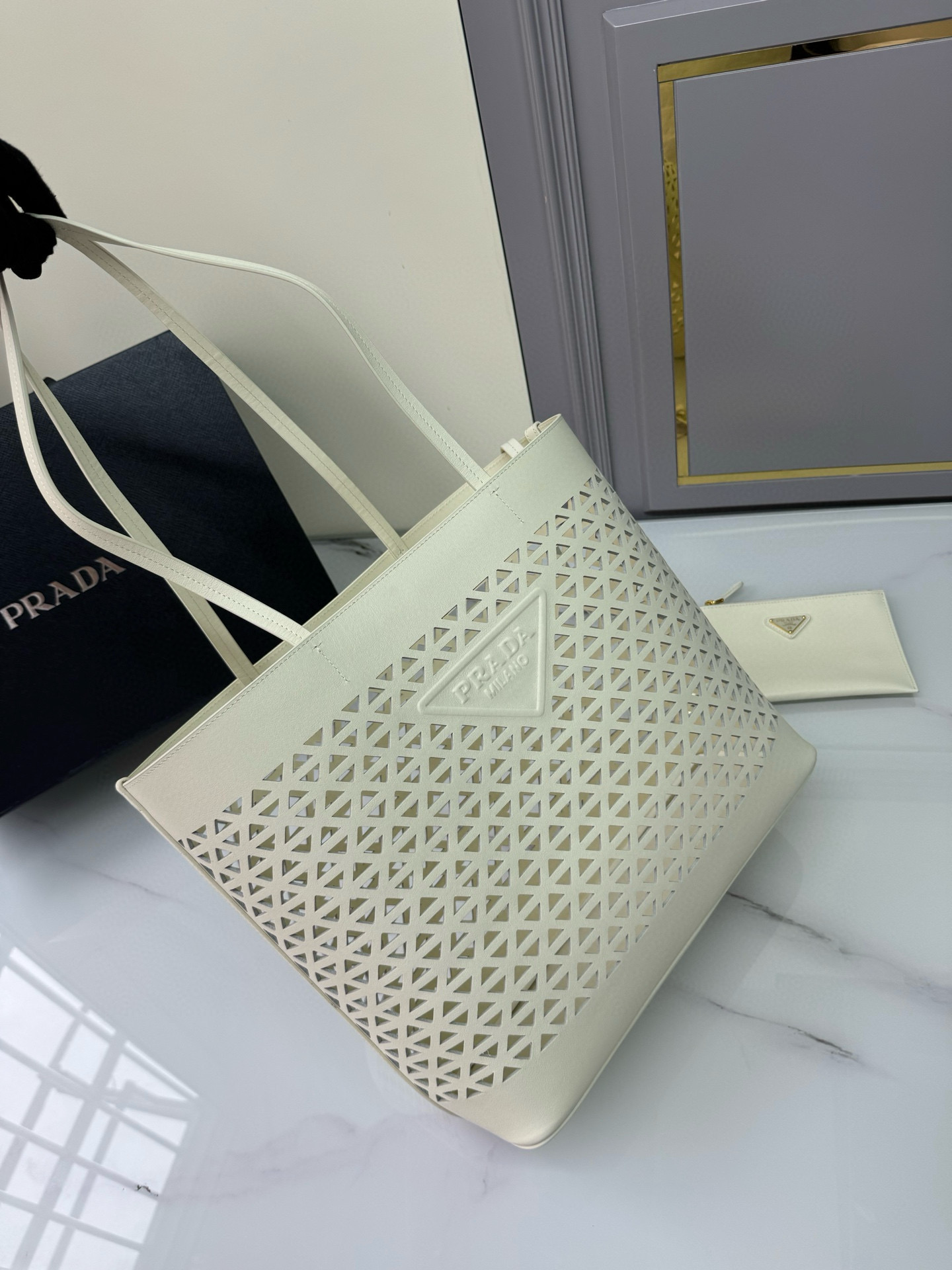 Prada Perforated Leather Tote Bag
