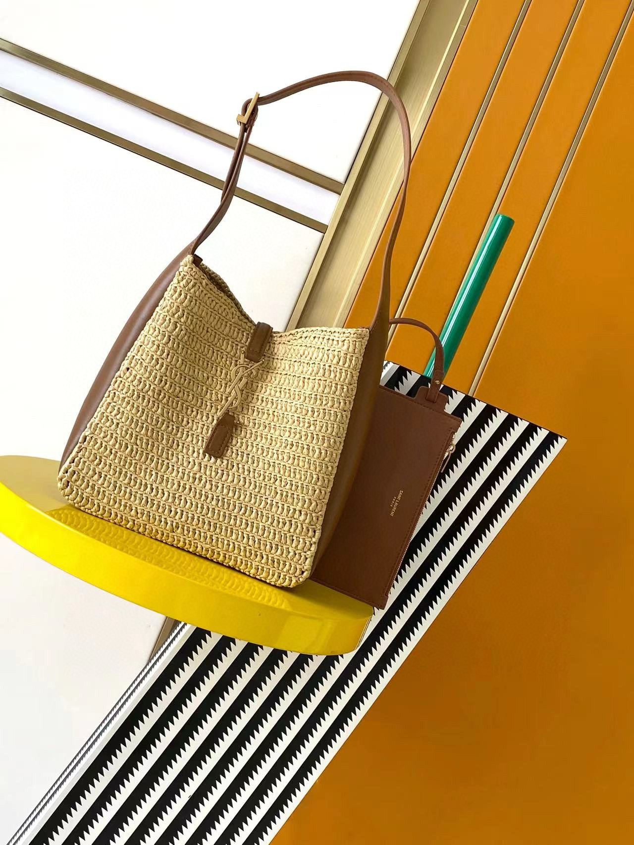 Yves Saint Laurent Le 5 A 7 Supple Small In Raffia