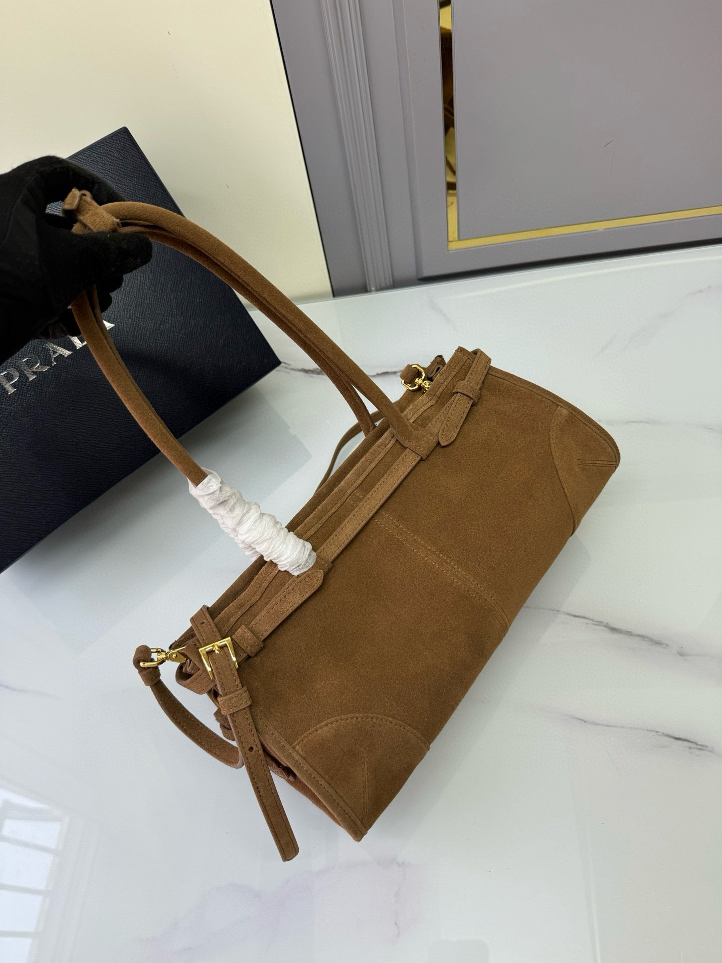 Prada Bonnie Medium Suede Handbag