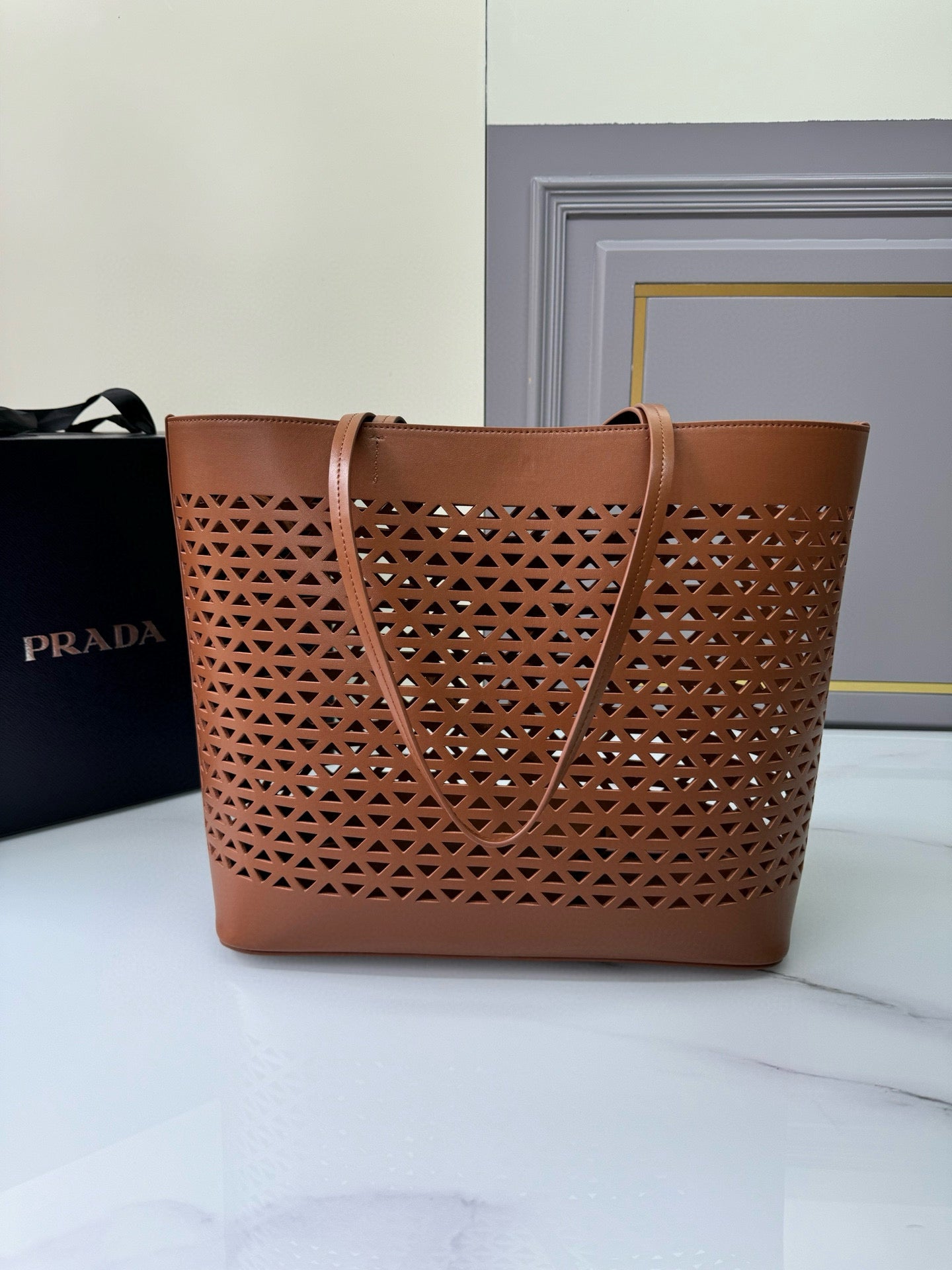 Prada Perforated Leather Tote Bag