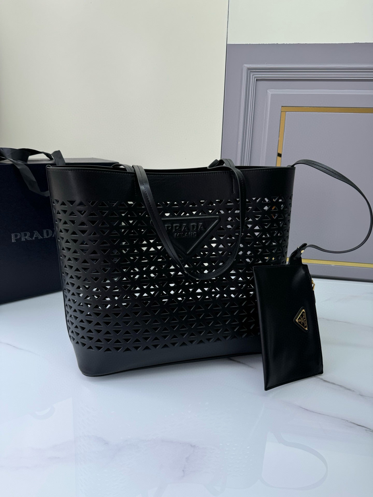 Prada Perforated Leather Tote Bag