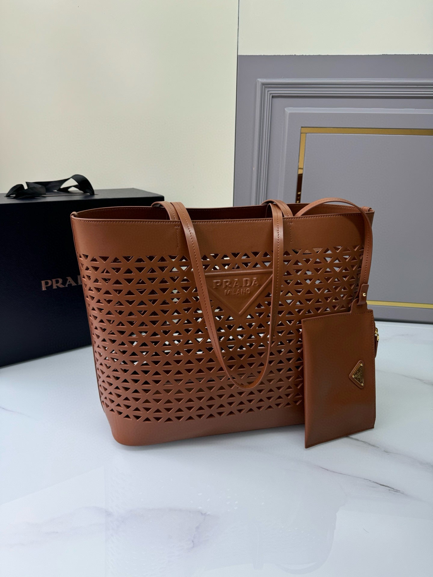 Prada Perforated Leather Tote Bag